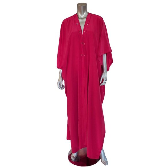 YVES SAINT LAURENT RIVE GAUCHE CAFTAN FUCHSIA SILK GOWN LONG DRESS sz 38 US 6 - Picture 1 of 10